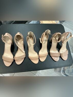 women’s size 10 nude heel lot of three pairs ankle strap block heel sandals.